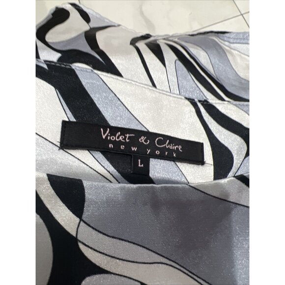 Violet & Claire Black/White Abstract Printed Satin Blouse With Belted Waist L - Picture 6 of 6